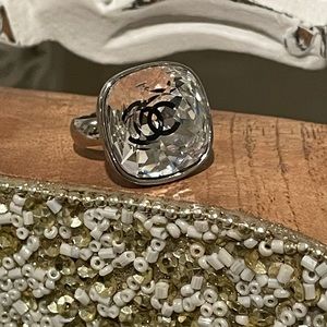 Chanel Crystal CC Silver Metal Ring(Brand New)